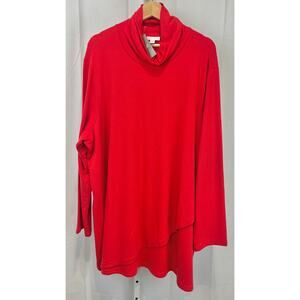 NWT J. JILL PureJill Luxe Tencel Turtleneck Tunic Top Wrap Hem Red Size 3X Plus